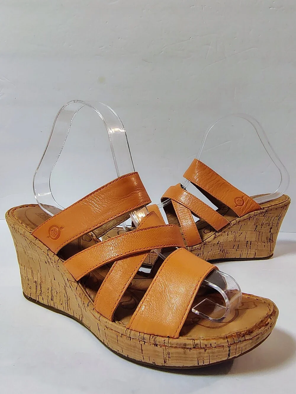 Born Zemora Women's Leather Cork Wedge Slip-On Strappy Comfort Sandals Orange 8